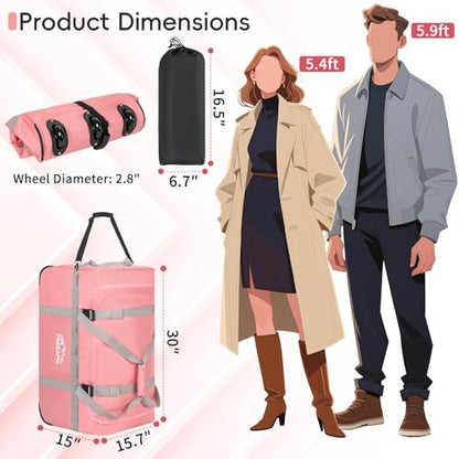 120L Foldable Rolling Duffel Bag with 3 Wheels and Handle (30 inch) - color: Pink