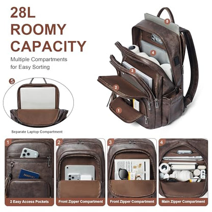Shrrie 17 Inch Faux Leather Laptop Backpack for Women with Large Cup Holder - color: Chocolate