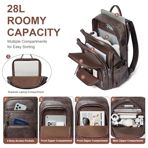 Shrrie 17 Inch Faux Leather Laptop Backpack for Women with Large Cup Holder - color: Chocolate