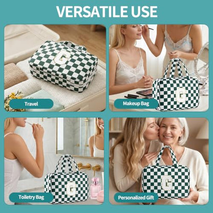 Personalized Travel Hanging Toiletry Makeup Bag Green Checkerboard G - color: Green Checkerboard, size: G