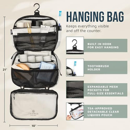 TRIPPED Travel Gear 3-Piece Travel Toiletry Bag Set - color: White Ripstop