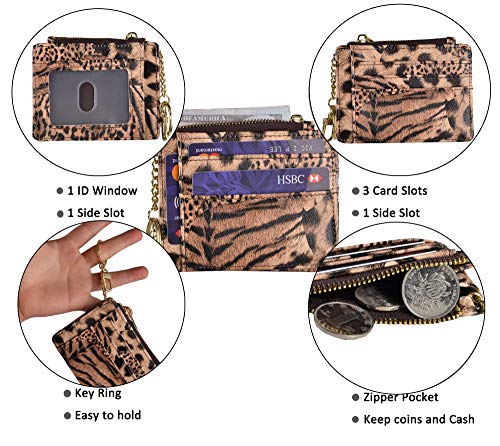 woogwin Slim RFID Credit Card Holder for Women Mini Front Pocket Wallet Purse With Keychain - color: Leopard