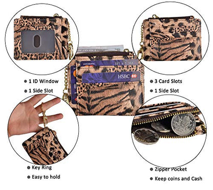 woogwin Slim RFID Credit Card Holder for Women Mini Front Pocket Wallet Purse With Keychain - color: Leopard