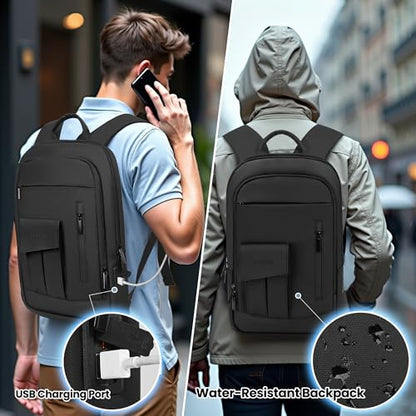 Backpack for Men Slim Business Laptop Commute Backpack - color: Black, size: 15.6", style: With Pocket