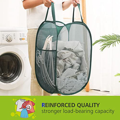 Sturdy Mesh Laundry Hamper Basket Bag,collapsible Pop up for Laundry Room - color: Black, size: Pop Vertical