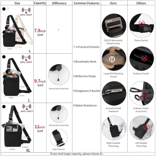 OSOCE Sling Bag for Men, RFID Anti-Theft Crossbody Bag, Black, 1.0S - color: Black - Standard1, size: Small