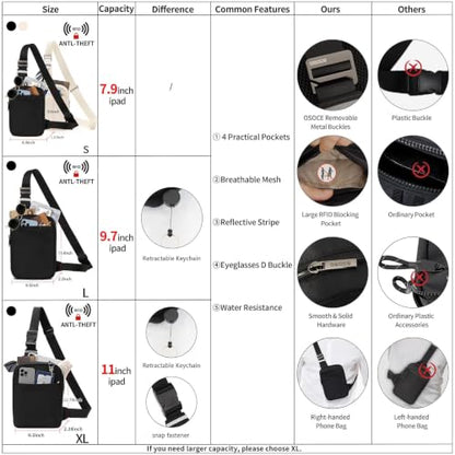 OSOCE Sling Bag for Men, RFID Anti-Theft Crossbody Bag, Black, 1.0S - color: Black - Standard1, size: Small
