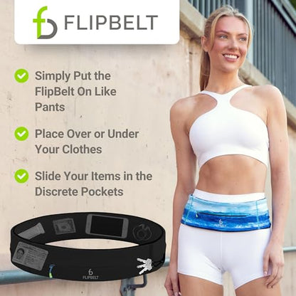 FlipBelt 지퍼 러닝 벨트, 피트니스 및 러닝용 허리 팩, 미국 회사 - color: 블랙., size: XX-Small
