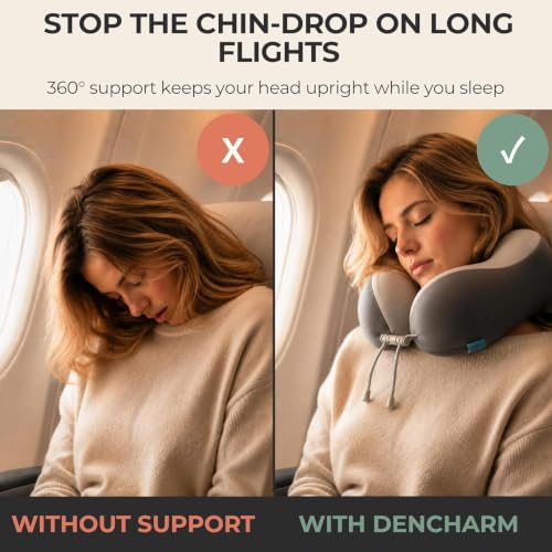 Travel Neck Pillow for Airplane, 50D Memory Foam, Cooling Ice Silk Cover, U-Shape, Adjustable Buckle, Washable Cover with Carry Case (Grey) - color: Grey