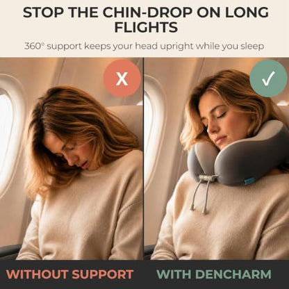 Travel Neck Pillow for Airplane, 50D Memory Foam, Cooling Ice Silk Cover, U-Shape, Adjustable Buckle, Washable Cover with Carry Case (Grey) - color: Grey