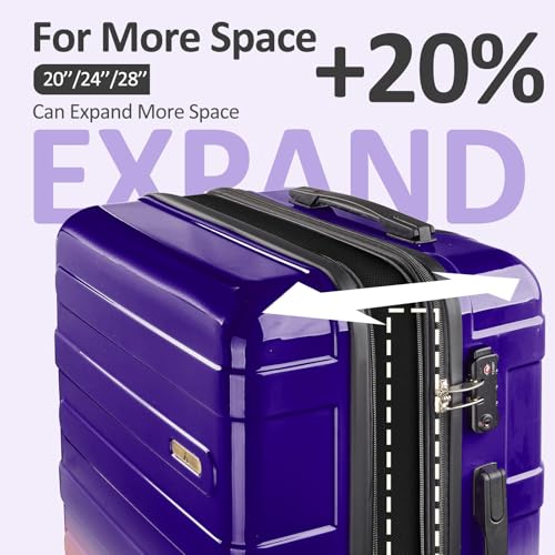 Luggage 2 Piece (20in/24in) Expandable Luggage with Spinner Wheels - color: Midnight Berry, size: 2 Set (20/24In)