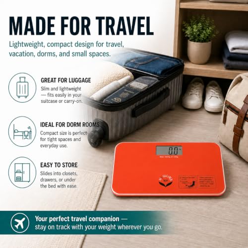 700 Series Travel Digital Bathroom Scale, 400 lb, Red-Orange - color: Red-Orange