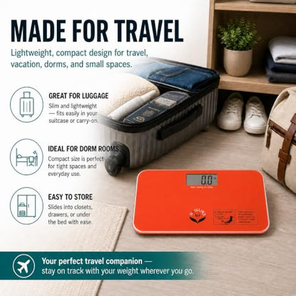 700 Series Travel Digital Bathroom Scale, 400 lb, Red-Orange - color: Red-Orange
