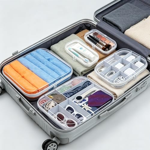 3 Pack Durable Clear Hard Shell Zipper Case with Removable Dividers, Clear Toiletry Bags for Travling, Hard Plastic Zipper Case for Toy Organizer, Makeup storage