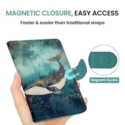 Passport Holder for Travel, RFID Blocking Wallet with Magnetic Closure - color: Z.A-Whale