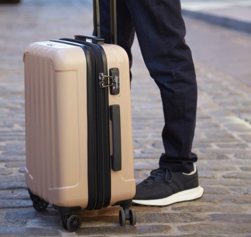 Genius Pack Expandable Hardside Carry on Luggage with Double Spinner Wheels, Ultra Light 21-Inch Suitcase, Natural Beige - color: Natural Beige