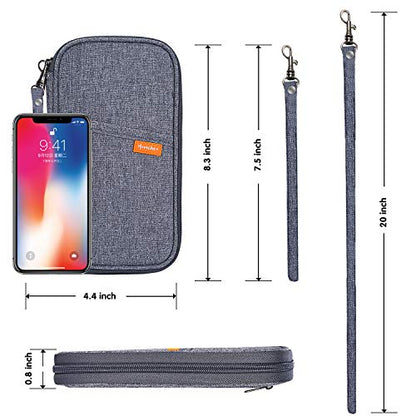 RFID Family Passport Wallet Holder Waterproof, Travel Document Organizer Credit Card Clutch Bag for Men Women - color: Grey RFID