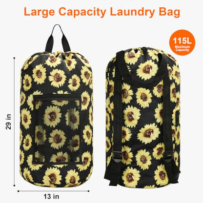 Laundry Backpack Portable Travel Laundry Bags with Straps and Mesh Pocket - color: Sunflower, size: 2 Pack