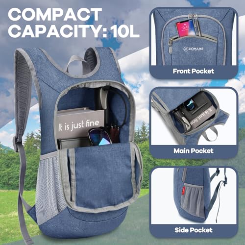 ZOMAKE Lightweight Packable Backpack, 10L Small Foldable Daypack for Hiking - color: Navy Blue, size: 10L