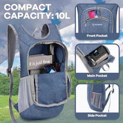 ZOMAKE Lightweight Packable Backpack, 10L Small Foldable Daypack for Hiking - color: Navy Blue, size: 10L