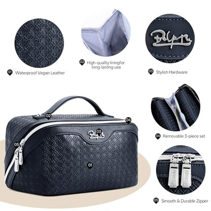 BOYATU Travel Makeup Bag for Women: Four Leaf Clover 3 Pcs Set Cosmetic Bag - color: M-07Blue
