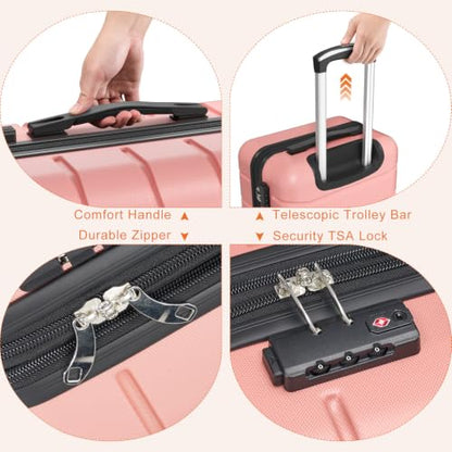 Sweetcrispy 20 Inch Carry on Luggage, Hard Shell Suitcase, Pink - color: Pink, size: 20 Inch