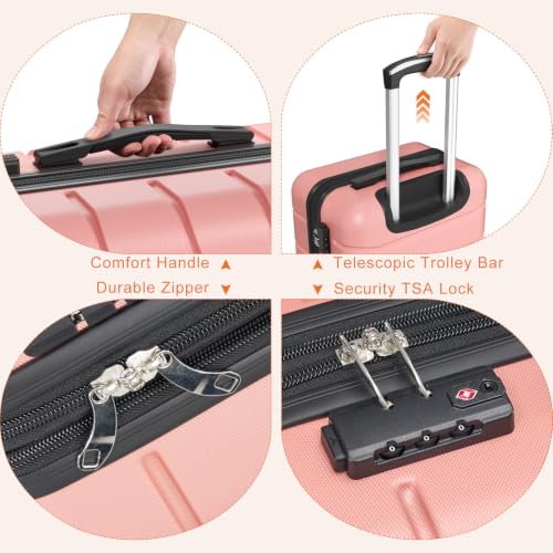 Sweetcrispy Expandable Luggage Set, Hard Shell Suitcase, 3 Piece Pink - color: Pink, size: 3-PCS Set (20/24/28 Inch)