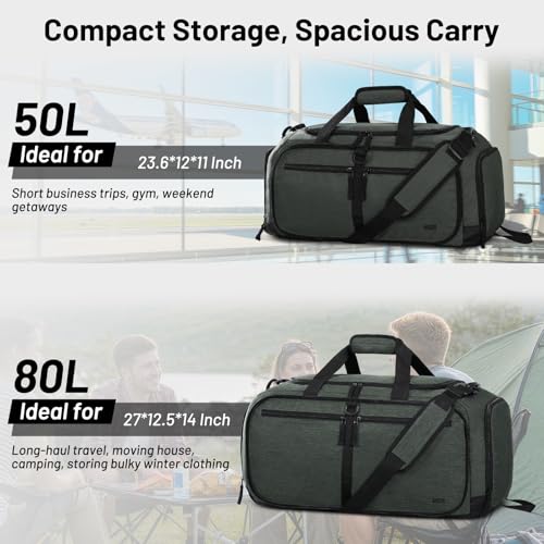 MIER Packable Travel Duffle Bag with Shoe Compartment, 80L, Gray - color: Gray, size: 80L