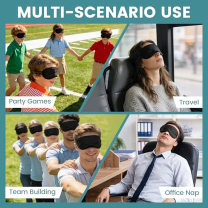 60 PCS Sleep Eye Masks Blindfolds - Light-Tight with Nose Pad & Adjustable Strap, Bulk Comfortable Breathable Party Supplies for Team Building Travel, Black Eye Cover for Women Men - color: 60 Pcs Blindfolds Bulk