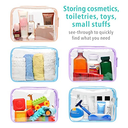 F-color TSA Approved Toiletry Bag - Clear Makeup Bag, Blue Purple Pink - color: Active Macaron Blue/Purple/Pink, size: TSA Carry-on Series (3 Medium)