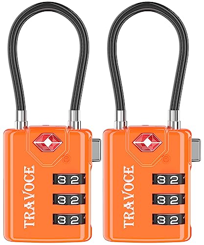 TRAVOCE TSA Approved Luggage Locks, Combination Cable Locks, Orange 2 Pack - color: Orange 2 Pack