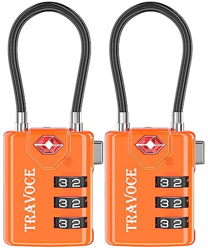 TRAVOCE TSA Approved Luggage Locks, Combination Cable Locks, Orange 2 Pack - color: Orange 2 Pack
