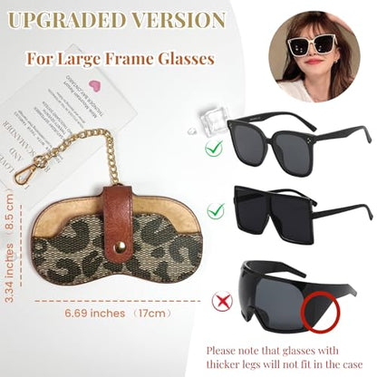 Eyewear Clutch Glasses Case with Clip Soft Leather Sunglasses Bag - color: Blk Green, size: X-Large, style: Leopard