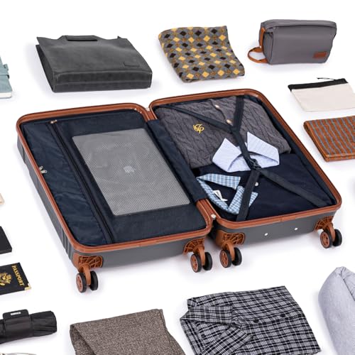 Cobens Luggage Sets 5 Piece with Spinner Wheels, 20/24/28inch - color: Gray