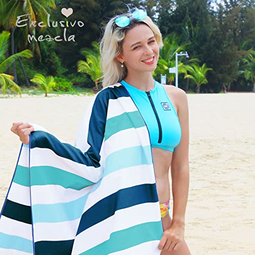 Exclusivo Mezcla 6 Pack Microfiber Quick Dry Large Beach Pool Towels - color: Green/Purple/Navy/Brown/Blue/Black, size: 30" x 60"