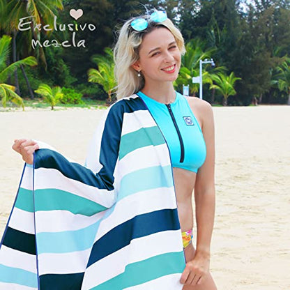 Exclusivo Mezcla 6 Pack Microfiber Quick Dry Large Beach Pool Towels - color: Green/Purple/Navy/Brown/Blue/Black, size: 30" x 60"