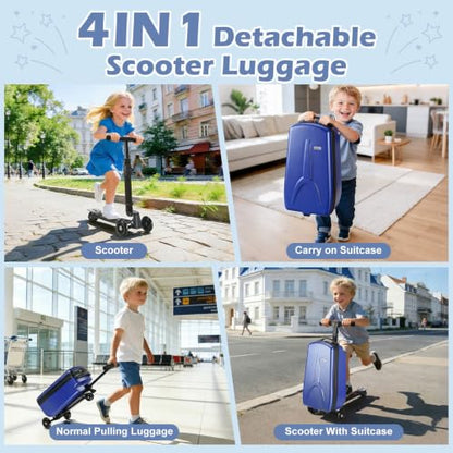 Scooter Luggage for Kids Removable & Foldable Ride on Suitcase-Blue - color: Blue