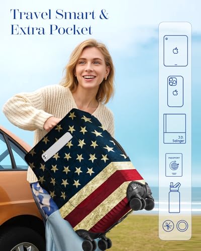 Slohif Luggage Cover for Suitcase Tsa Approved Protector - Luggage Sleeve Large Suit Case Cover Travel Stretch Baggage Case Protective Washable Fit 21-23 Inch Flag S - size: Small (21-23 inches), style: Flag