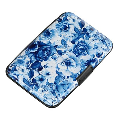 ELFISH RFID Aluminum Wallet Credit Card Protector Case Holder for Men Women - color: Blue and White Peony
