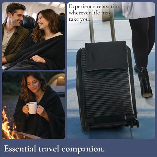 Brookstone Travel Blanket Fleece Throw with Foot Pocket, Compact - color: Black Foot Pocket, size: One Size