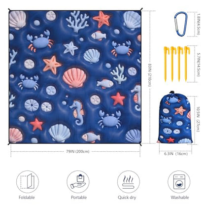 WIWIGO Beach Blanket Mat Waterproof Sandproof for 2-8 Adults Quick Drying - color: 3d - Ocean Deep Blue, size: 79" X 83"（1-4person）