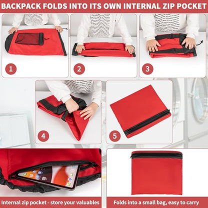 150L Laundry Bag Backpack with 3 Sizes Mesh Wash Bags and Shoulder Straps - color: Bright Red, size: 150L