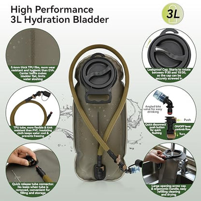 MARCHWAY Tactical Molle Hydration Pack Backpack with 3L TPU Water Bladder, Military Daypack for Cycling, Hiking, Running, Climbing, Hunting, Biking - color: Tan