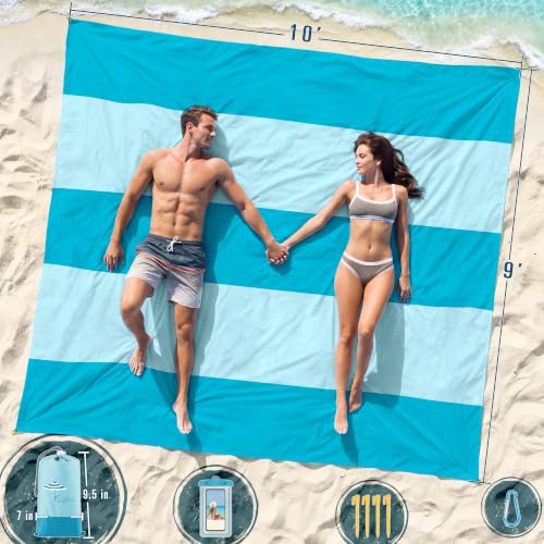 Beach Blanket Sandproof Waterproof Oversized 78"x81"/10'x9' Compact mat - color: Light Green, size: 10'×9'