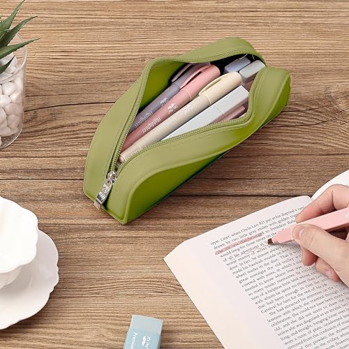 Mr. Pen- Silicone Pencil Case, Aesthetic Pencil Bag for Women, Makeup Pouch - color: Olive Green