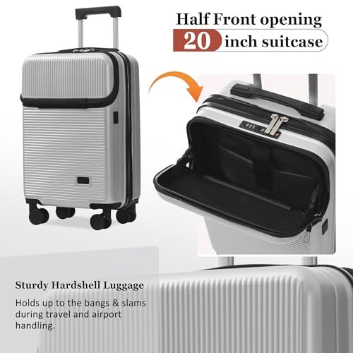 Merax Luggage Sets 5 Piece with Half-opening Hardside Suitcase Set - color: Silver, style: Luggage Set With Top Open 20