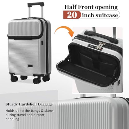 Merax Luggage Sets 5 Piece with Half-opening Hardside Suitcase Set - color: Silver, style: Luggage Set With Top Open 20