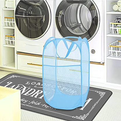 BATTOO Deluxe Strong Mesh Pop up Laundry Hamper Basket with Side Pocket Foldable Hamper for Laundry Room, Bathroom, Kids Room, College Dorm or Travel Light Blue - color: Light blue