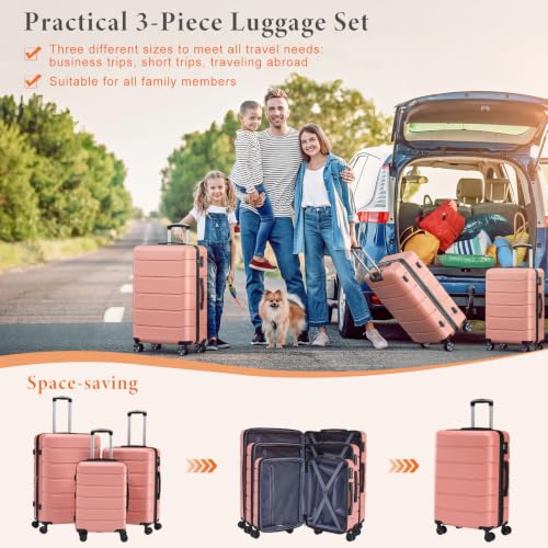 Sweetcrispy 3 Piece Expandable Luggage Set, Hard Shell Suitcase, Pink - color: Pink, size: 3-PCS Set (20/24/28 Inch)