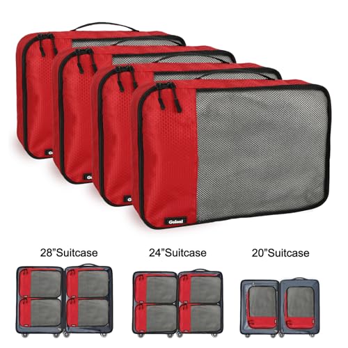Packing Cubes for Travel,4 Set Packing Cubes for Suitcases,Lightweight Mesh Luggage Organizer Bag with Double Zipper,Red - color: Red